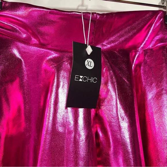 Hot Pink Metallic Futuristic Festival Cybercore Mini Skater Skirt Zenon Costume - Picture 3 of 6